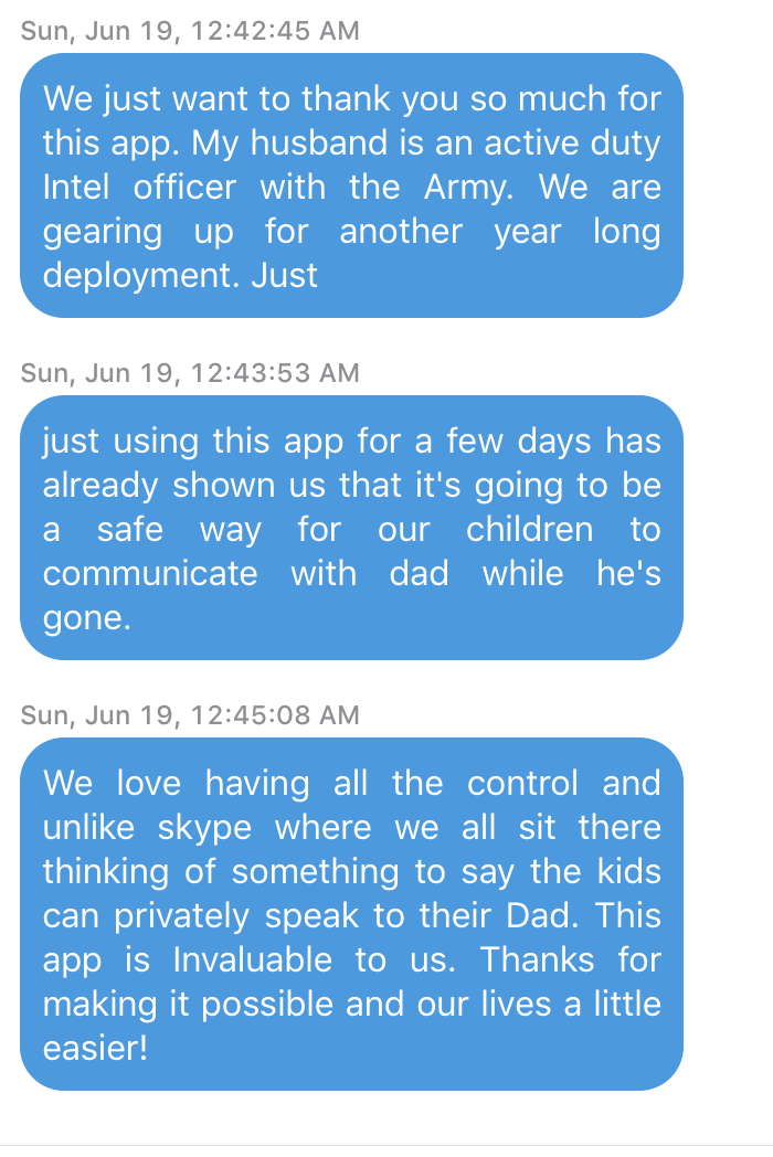 Safe texting app testimonial from military family